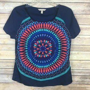 Banana Republic Blouse Size Small Navy Blue Orange Short Sleeve